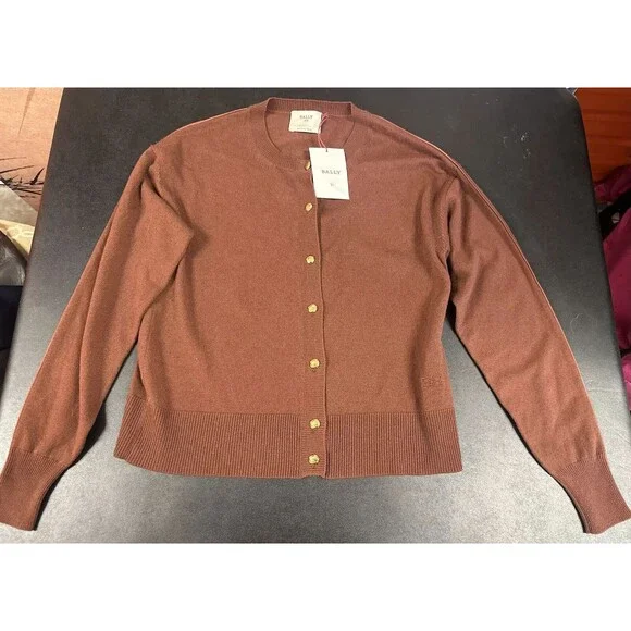 Bally Cashmere Cardigan With Leather Lining US 2